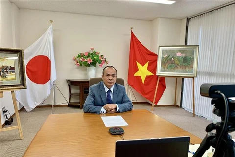 Tổng Lãnh sự Việt Nam tại Osaka Nguyễn Hồng Hà tham dự hội nghị theo hình thức trực tuyến. (Ảnh: TTXVN)