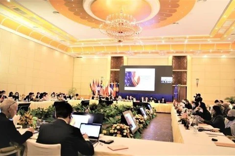 Quang cảnh Hội nghị Bộ trưởng kinh tế ASEAN-EU trong khuôn khổ AEM-54, sáng 18/9/2022. (Huỳnh Thảo/TTXVN)