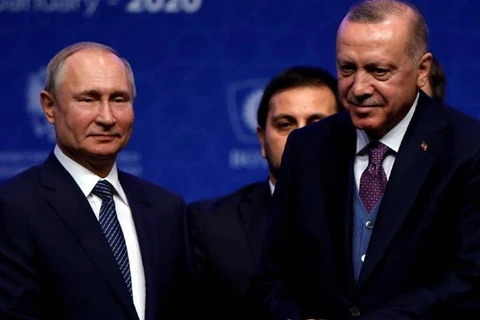 Tổng thống Nga Vladimir Putin và người đồng cấp Thổ Nhĩ Kỳ Tayip Erdogan, ngày 8/1. (Nguồn: Reuters)