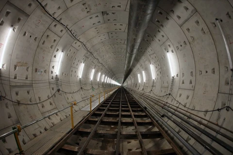 Một góc đoạn hầm đã được hoàn thành tại Nhà ga Ba Son. (Ảnh: An Hiếu/TTXVN)