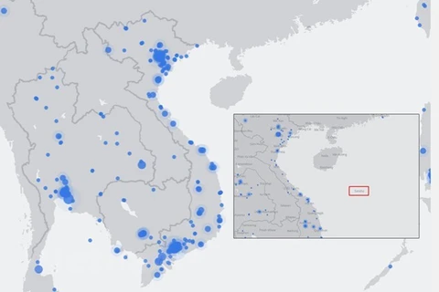 Facebook đã xóa tên Sansha (ảnh nhỏ) trên bản đồ Live. (Ảnh chụp màn hình: Vietnam+)