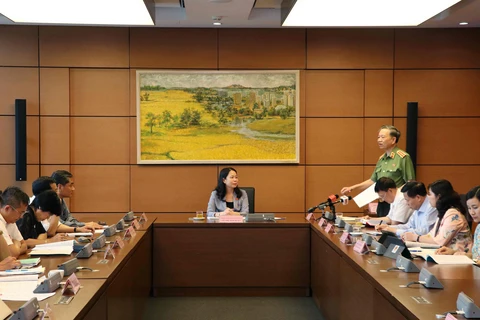 Đại tướng Tô Lâm, Bộ trưởng Bộ Công an, Đại biểu Quốc hội tỉnh Bắc Ninh thảo luận tại tổ. (Ảnh: Văn Điệp/TTXVN)