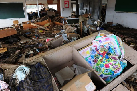 Cảnh đổ nát tại trường tiểu học Okawa sau thảm họa. (Nguồn: Asahi Shimbun/Getty Images)