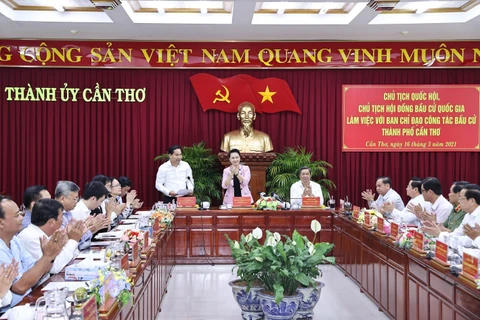 Chủ tịch Quốc hội Nguyễn Thị Kim Ngân tại buổi làm việc. (Ảnh: Trọng Đức/TTXVN)