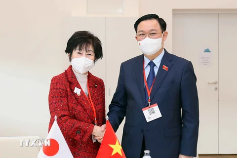 Chủ tịch Quốc hội Vương Đình Huệ và Chủ tịch Thượng viện Nhật Bản Santo Akiko. (Ảnh: Doãn Tấn/TTXVN)