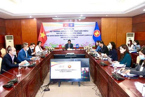 Các đại diện Việt Nam tham dự Hội nghị trực tuyến AMMS 6. (Nguồn: tdtt.gov.vn)