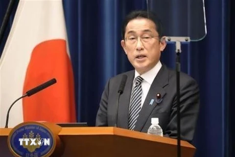 Thủ tướng Nhật Bản Fumio Kishida phát biểu tại cuộc họp báo ở Tokyo. (Ảnh: Kyodo/TTXVN)
