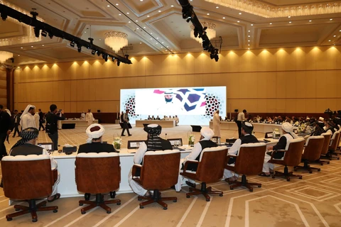 Toàn cảnh vòng đàm phán hòa bình Afghanistan ở Doha, Qatar, diễn ra hôm 7/7. (Ảnh: AFP/TTXVN)