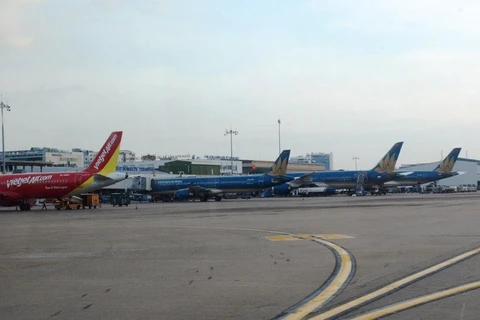 Máy bay của các hãng hàng không Vietnam Airlines và Vietjet. (Ảnh: Việt Hùng/Vietnam+)