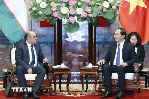 Chủ tịch nước Trần Đại Quang tiếp Phó Thủ tướng, Bộ trưởng Bộ Nông nghiệp và Nguồn nước CH Uzbekistan, ngài Zoyir Mirzaev. (Ảnh: Nhan Sáng/TTXVN)