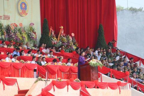 Bà Tòng Thị Phóng, Ủy viên Bộ Chính trị, Phó Chủ tịch Thường trực Quốc hội đọc diễn văn tại buổi lễ. (Ảnh: Tuấn Anh/TTXVN)