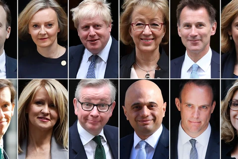 Cựu Ngoại trưởng Anh Boris Johnson (thứ 3 trái -trên) và các ứng cử viên có thể thay thế Thủ tướng Anh Theresa May. (Ảnh: AFP/TTXVN)