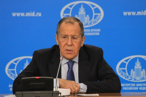 Quyền Bộ trưởng Ngoại giao Nga Sergey Lavrov phát biểu tại buổi họp báo. (Ảnh: Trần Hiếu/TTXVN)
