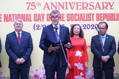 Thủ tướng Séc Andrej Babis phát biểu chúc mừng Quốc khánh Việt Nam. (Ảnh: Hồng Kỳ/Vietnam+)