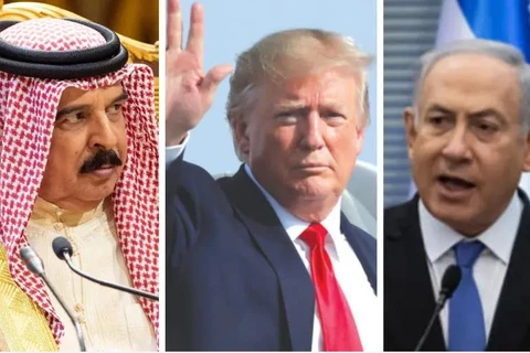 Quốc vương Bahrain Hamad bin Isa Al Khalifa, Tổng thống Mỹ Donald Trump và Thủ tướng Israel Benjamin Netanyahu. (Nguồn: Reuters)