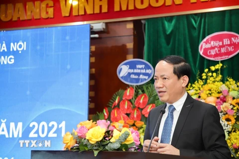 Thứ trưởng Bộ Thông tin và Truyền thông Phạm Anh Tuấn phát biểu tại Hội nghị. (Ảnh: Nguyễn Thắng/TTXVN)