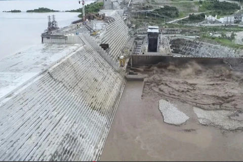 Công trình xây dựng đập thủy điện Đại Phục Hưng ở Guba, Ethiopia ngày 20/7/2020. (Ảnh: AFP/TTXVN)