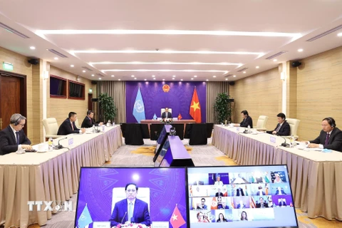Phiên thảo luận mở Cấp cao của Hội đồng Bảo an Liên hợp quốc trực tuyến tại Hà Nội. (Ảnh: Dương Giang/TTXVN)