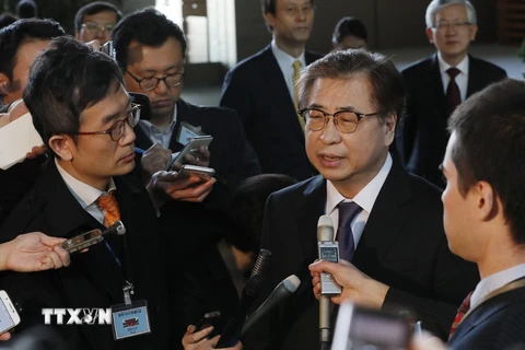 Giám đốc Văn phòng An ninh quốc gia Hàn Quốc Suh Hoon phát biểu với báo giới ngày 13/3/2018. (Ảnh: AFP/TTXVN)