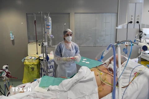 Điều trị cho bệnh nhân nhiễm COVID-19 tại bệnh viện ở Marseille, Pháp. (Ảnh: AFP/TTXVN)