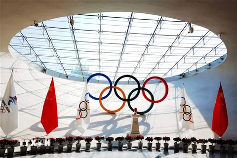 Biểu tượng Olympic tại Bắc Kinh, Trung Quốc, ngày 20/10/2021. (Ảnh: THX/TTXVN)