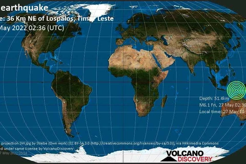 Trận động đất mạnh 6,1 độ richter ở độ sâu 51,4 km. (Nguồn: volcanodiscovery.com)
