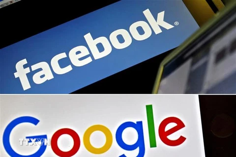Biểu tượng Facebook và Google. (Ảnh: AFP/TTXVN)