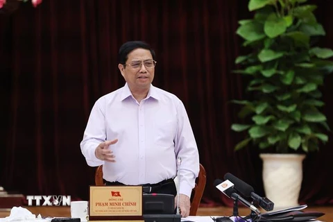 Thủ tướng Phạm Minh Chính kết luận buổi làm việc với lãnh đạo chủ chốt thành phố Đà Nẵng. (Ảnh: Dương Giang/TTXVN)
