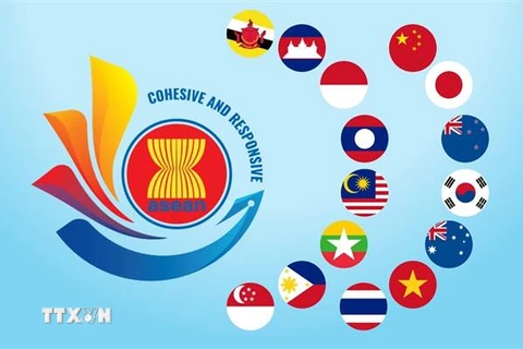 Logo biểu tượng của các nước thành viên tham gia Hiệp định Đối tác kinh tế toàn diện khu vực - RCEP. (Ảnh: CGTN/TTXVN)