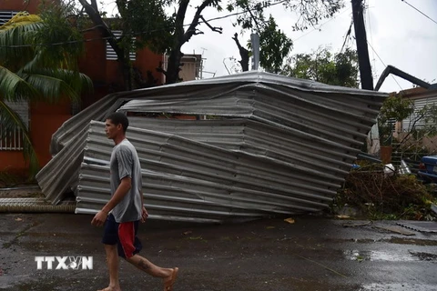Cảnh đổ nát sau bão Maria tại San Juan, Puerto Rico ngày 20/9.(Nguồn: AFP/TTXVN)