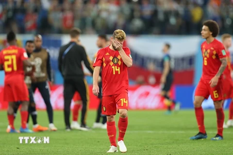 Nỗi buồn của tiền đạo Bỉ Dries Mertens khi đội nhà phải dừng bước tại vòng bán kết World Cup 2018 trước đội Pháp ở Saint Petersburg (Nga), ngày 11/7. (Nguồn: THX/TTXVN)