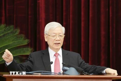 Tổng Bí thư, Chủ tịch nước Nguyễn Phú Trọng phát biểu khai mạc Hội nghị. (Ảnh: Phương Hoa/TTXVN)