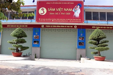 Trụ sở Công ty cổ phần đầu tư Sâm Việt Nam không mở cửa vào sáng 21/12. (Ảnh: Cao Nguyên/TTXVN) 