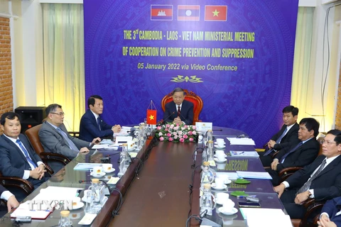 Đại tướng Tô Lâm, Bộ trưởng Bộ Công an chủ trì tại điểm cầu Hà Nội. (Ảnh: Văn Điệp/TTXVN) 