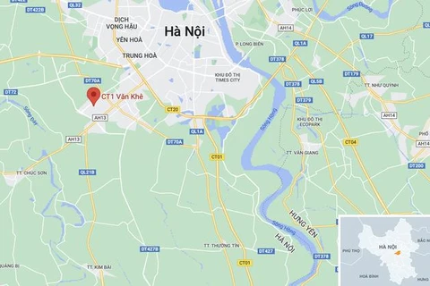 Đám cháy xảy ra tại tòa CT1 khu đô thị Văn Khê, quận Hà Đông, Hà Nội. (Nguồn: Google Maps)