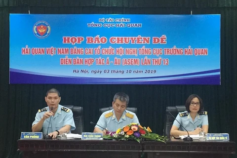 Họp báo: Hội nghị Tổng cục trưởng Hải quan ASEM lần thứ 13 tại Việt Nam. (Ảnh: PV/Vietnam+)