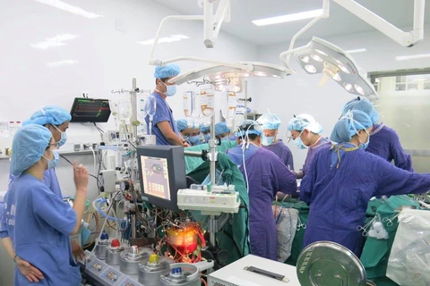 Các bác sỹ thực hiện ca phẫu thuật ghép tạng. (Ảnh: PV/Vietnam+)