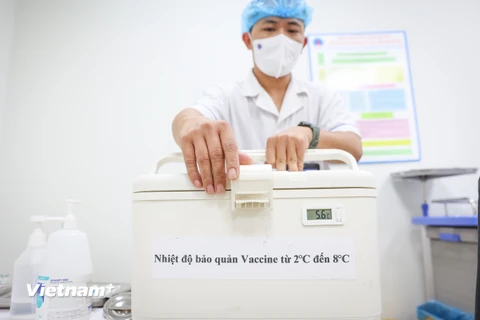 Hộp bảo quản vaccine AstraZeneca. (Ảnh: Minh Sơn/Vietnam+)