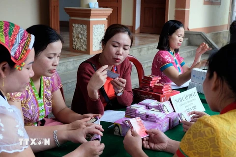 Tư vấn sức khỏe sinh sản cho người dân xã Bồng Khê, huyện Con Cuông, tỉnh Nghệ An. (Ảnh: Bích Huệ/TTXVN)