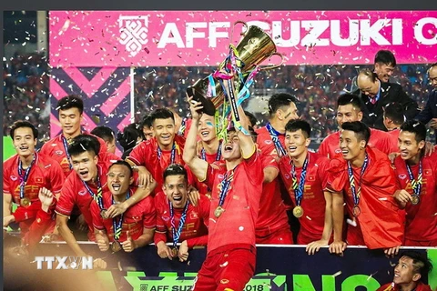Các cầu thủ đội tuyển Việt Nam giành cúp vô địch Đông Nam Á - AFF Suzuki Cup 2018. (Ảnh: Trọng Đạt/TTXVN)
