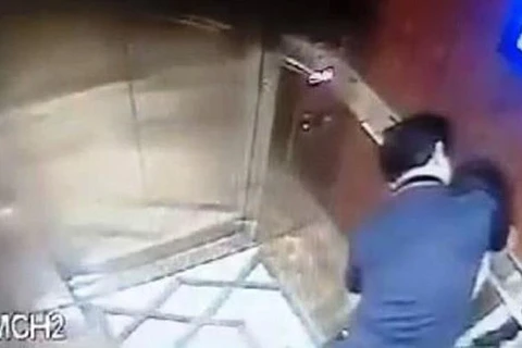 Ông Nguyễn Hữu Linh có hành vi ôm hôn, sàm sỡ bé gái trong thang máy. (HÌnh ảnh cắt từ clip camera an ninh)