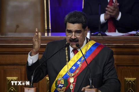 Tổng thống Venezuela Nicolas Maduro phát biểu tại phiên họp Quốc hội lập hiến ở Caracas ngày 14/1. (Ảnh: AFP/TTXVN)
