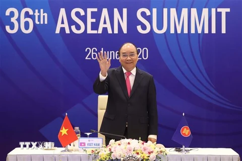 Thủ tướng Nguyễn Xuân Phúc, Chủ tịch ASEAN 2020, tại Lễ khai mạc Hội nghị Cấp cao ASEAN lần thứ 36. (Ảnh: Thống Nhất/TTXVN)