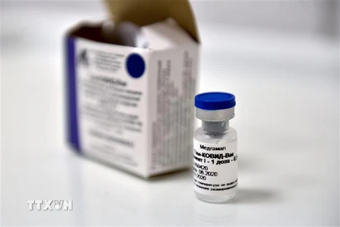 Một loại vắcxin ngừa COVID-19 của Nga được giới thiệu tại Moskva. (Ảnh: AFP/TTXVN)