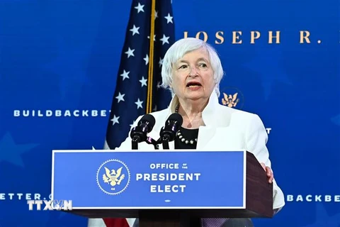 Bà Janet Yellen phát biểu tại Wilmington, Delaware, Mỹ. (Ảnh: AFP/TTXVN)