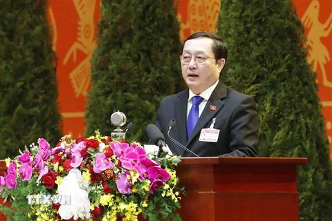 Ủy viên Trung ương Đảng, Bộ trưởng Bộ Khoa học và Công nghệ Huỳnh Thành Đạt trình bày tham luận. (Ảnh: TTXVN)