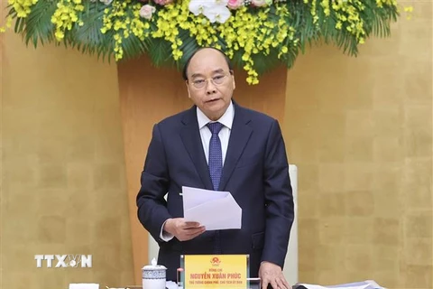 Thủ tướng Nguyễn Xuân Phúc, Chủ tịch Ủy ban quốc gia về Chính phủ điện tử, phát biểu. (Ảnh: Thống Nhất/TTXVN)