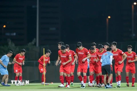 Đội tuyển Việt Nam trước trận gặp Malaysia. (Ảnh: Hoàng Linh/TTXVN) 