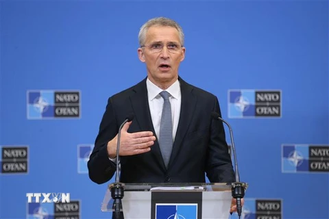 Tổng Thư ký NATO Jens Stoltenberg phát biểu tại một cuộc họp báo ở Brussels, Bỉ. (Ảnh: AFP/TTXVN)