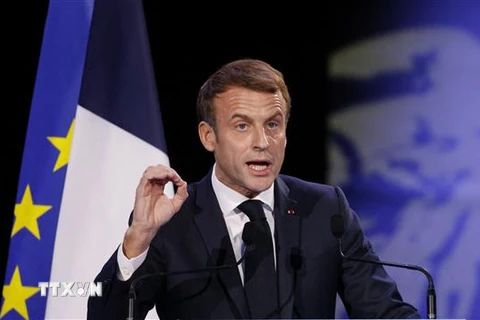 Tổng thống Pháp Emmanuel Macron phát biểu tại một sự kiện ở Paris. (Ảnh: AFP/TTXVN)
